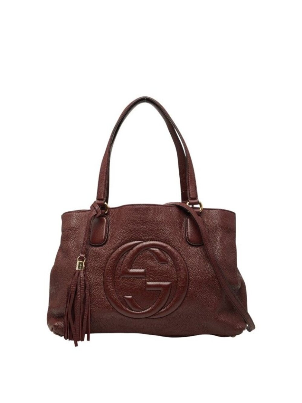 Gucci Interlocking Soho Tote Shoulder Bag 2-Way Wine Red Bordeaux Leather
